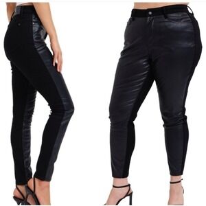 Judy Blue Faux Leather Skinny Pants Black Stretch Panel Leggings 15/32 NWT